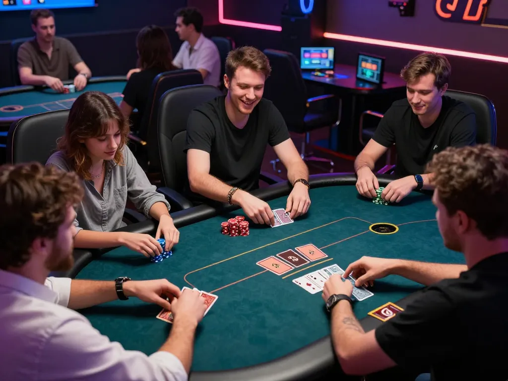 O8 players strategizing their bets in an exhilarating competitive poker game online atmosphere