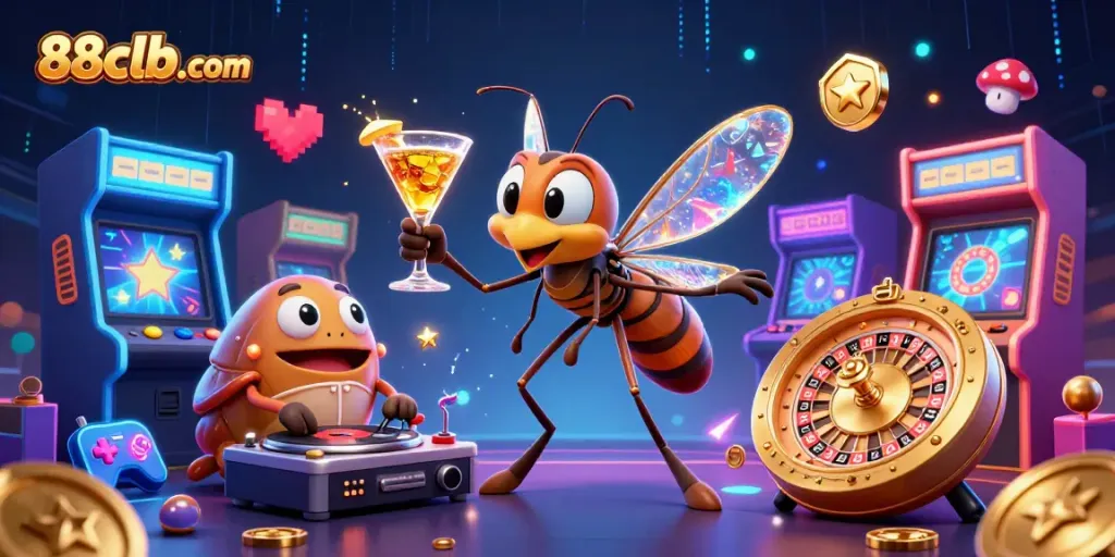Engage with 88clb-com's vibrant casino gaming scene featuring dynamic characters and 3D game elements.
