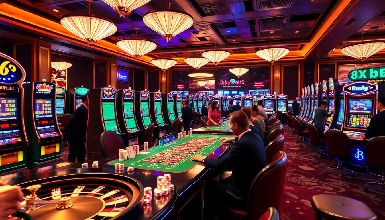 8kbet players enjoying a thrilling casino experience with dynamic slots and betting tables.