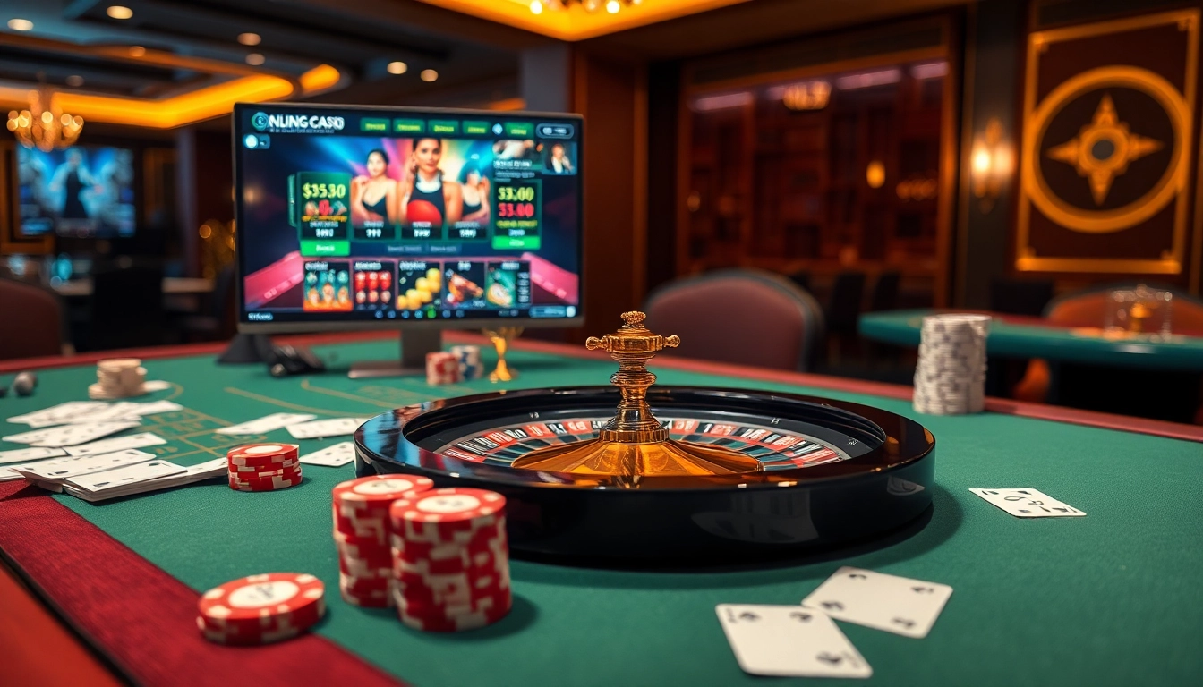 Enjoying a thrilling game at nk88's luxurious casino table with vibrant chips and cards.