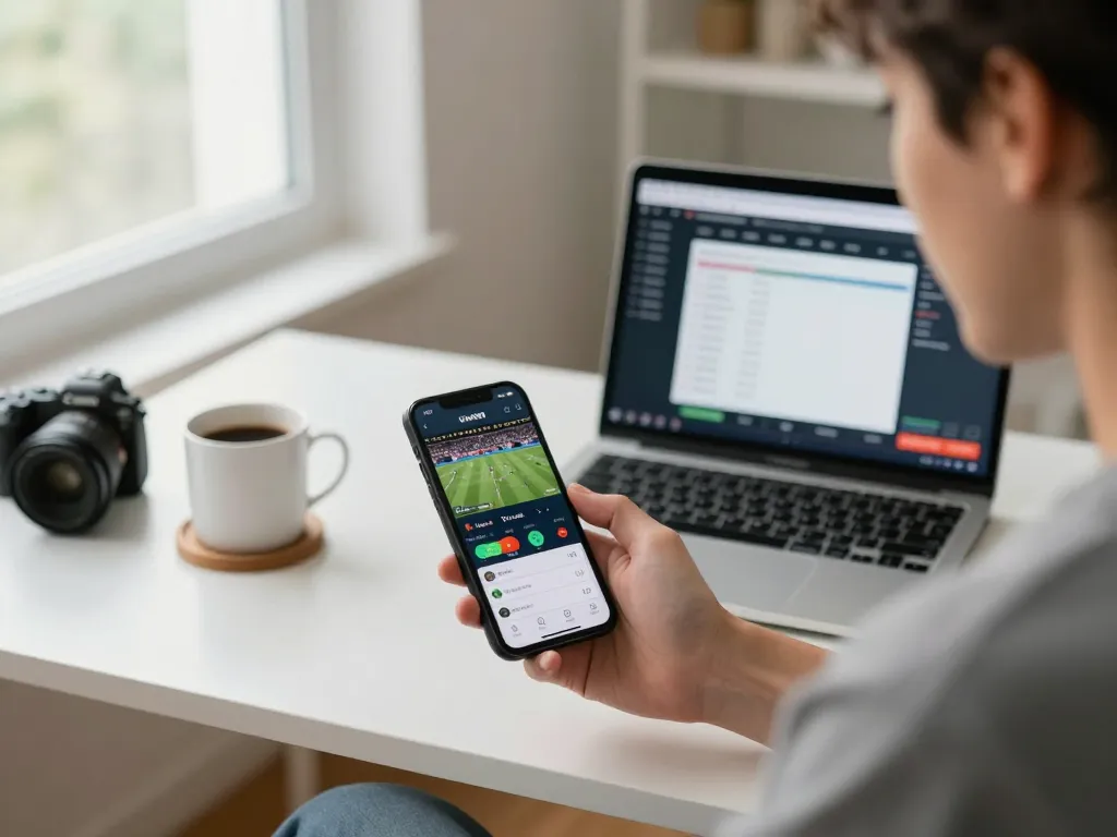 Person engaging in god55 mobile sports betting, displaying live match interface on smartphone with betting options visible