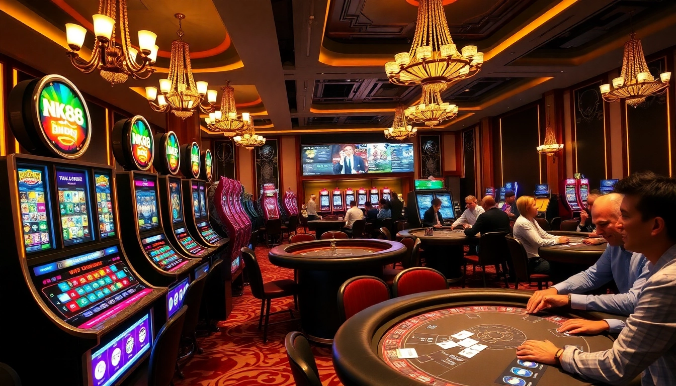 Experience the thrill of gambling at NK88 with vibrant slot machines and professional dealers.