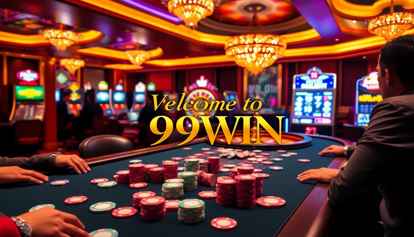 Experience the excitement of 99WIN with players enjoying a lively poker game filled with colorful chips and cards.