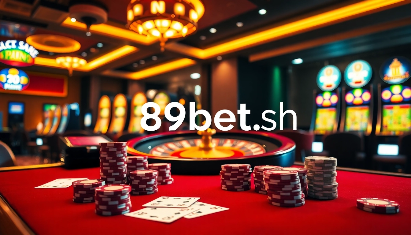 Engaging poker scene at 89bet.sh with luxurious chips and vibrant casino elements.