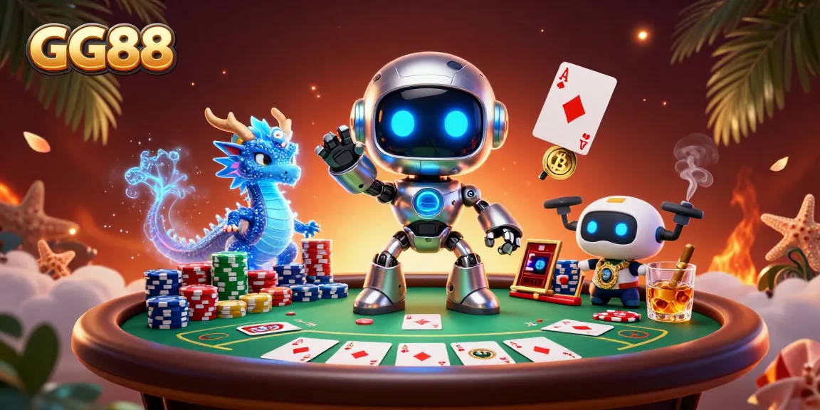 Engage in GG88 gaming action with vibrant poker elements and dynamic 3D characters.