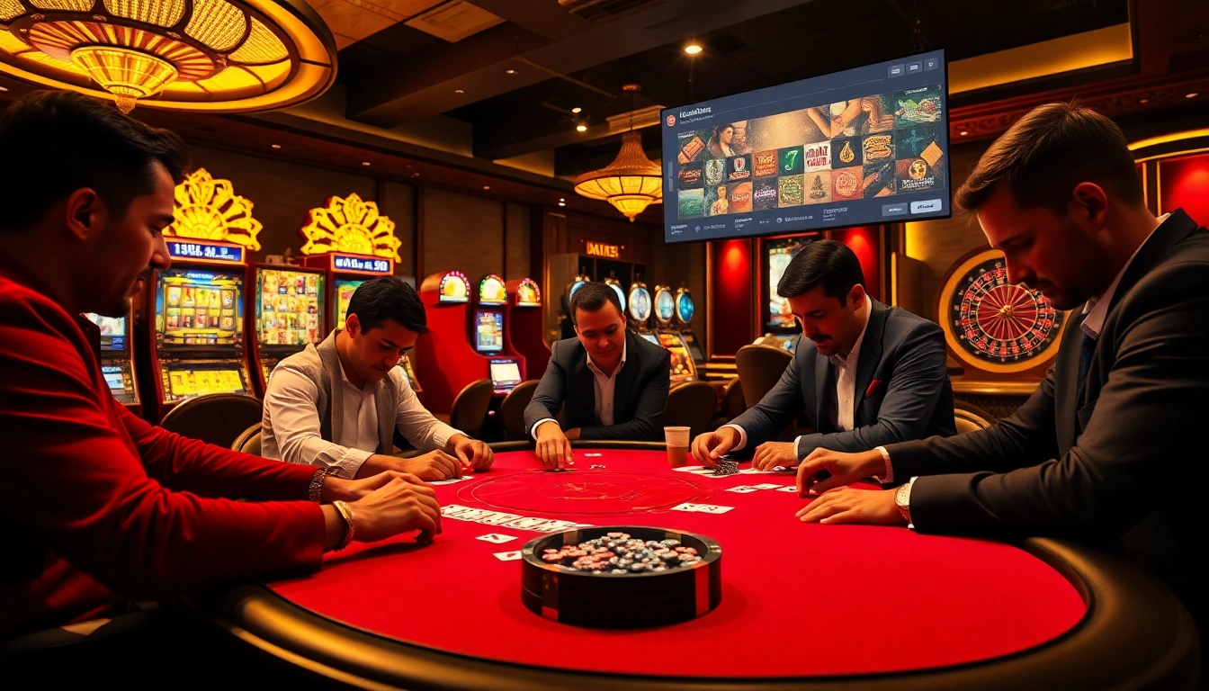 A thrilling gambling scene on https://keonhacai.claims/ showcasing intense poker gameplay under elegant casino lighting.