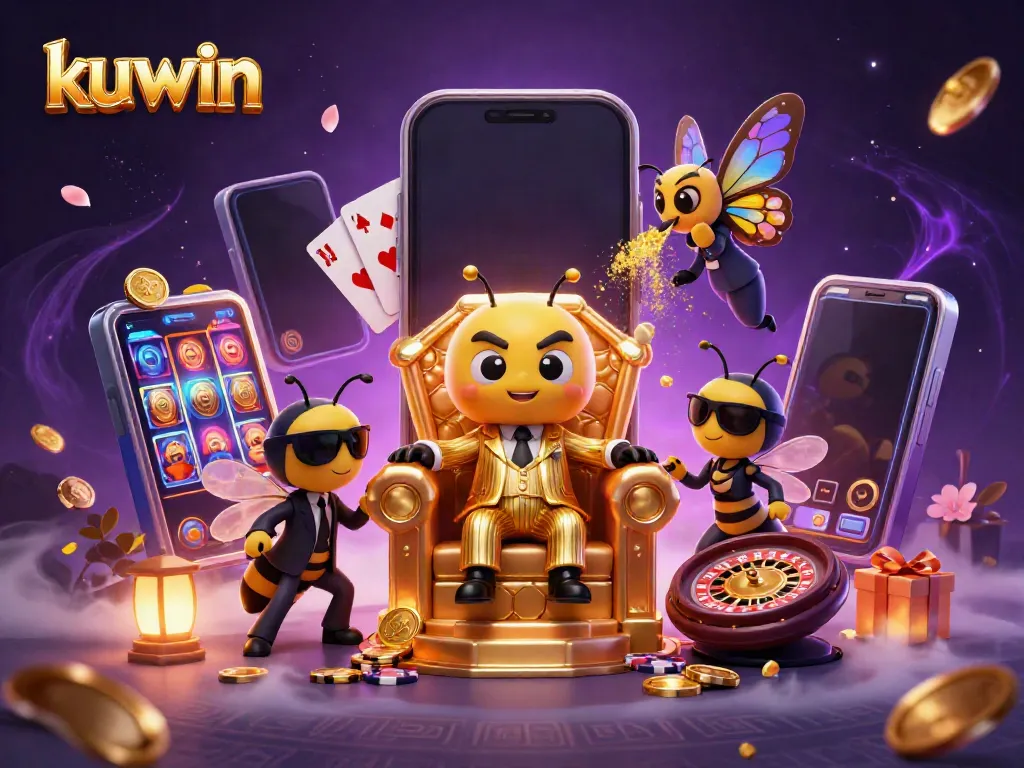 Kuwin features a buzzing bumblebee mob boss in a honeycomb throne, surrounded by gambling elements.
