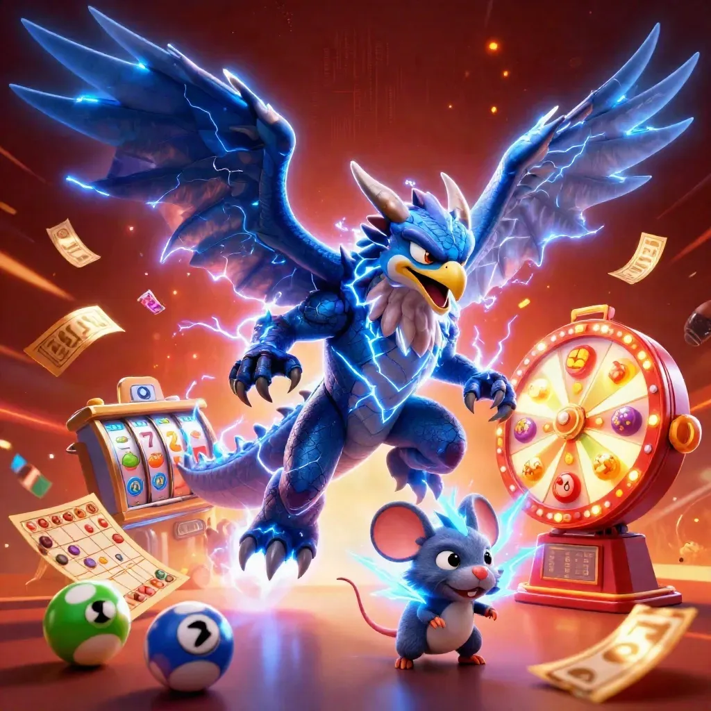 Thunder dragon, glowing hawk and static mouse explode through casino loot and neon lightning.