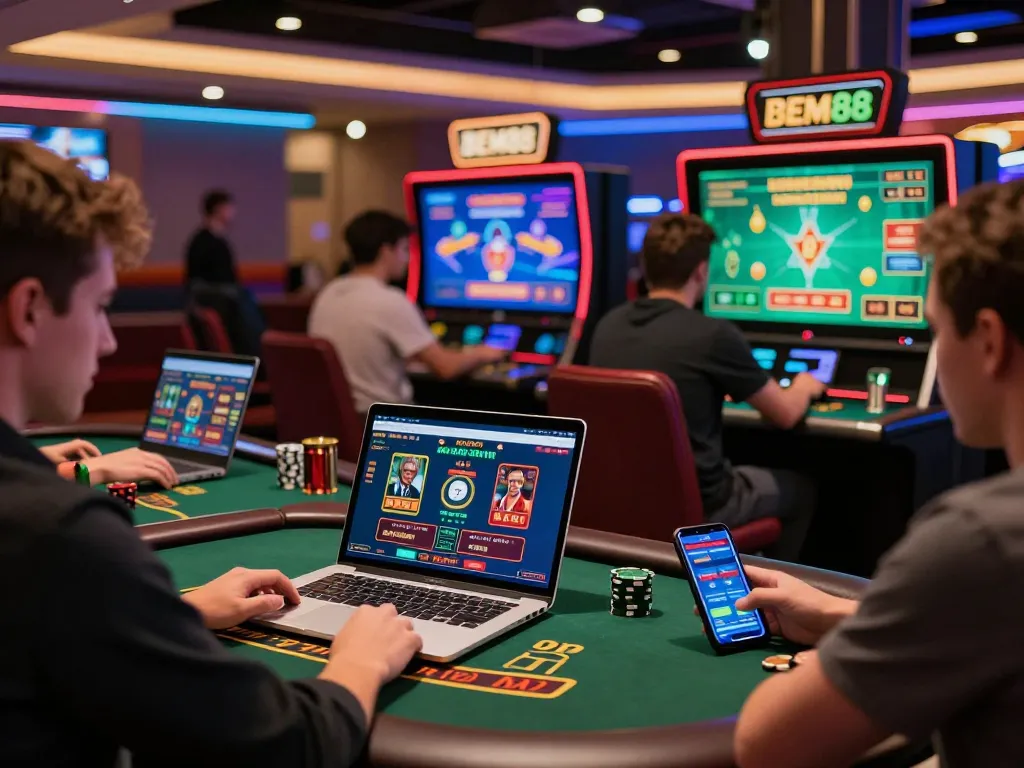 BEM88 online casino featuring diverse players enjoying games with vibrant graphics and engaging atmosphere.