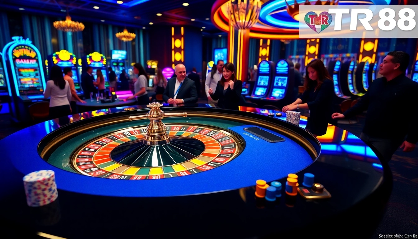 Exciting casino moment showcasing TR88 roulette table and vibrant gamblers