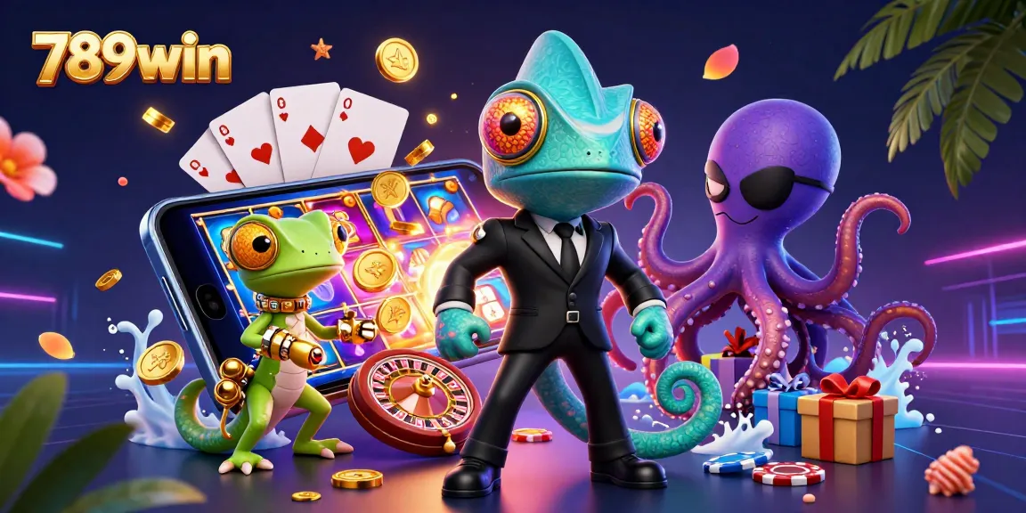 Engage with 789win's vibrant casino scene featuring colorful slot games and dynamic characters.