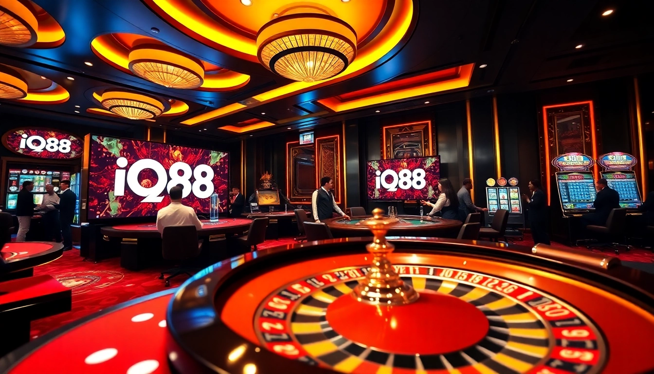 iq88 players enjoying a thrilling casino experience with lively tables and vibrant games