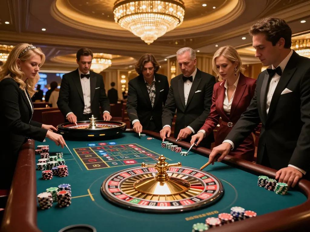 Experience thrilling gameplay at okwin's vibrant roulette table in a luxurious Las Vegas casino.