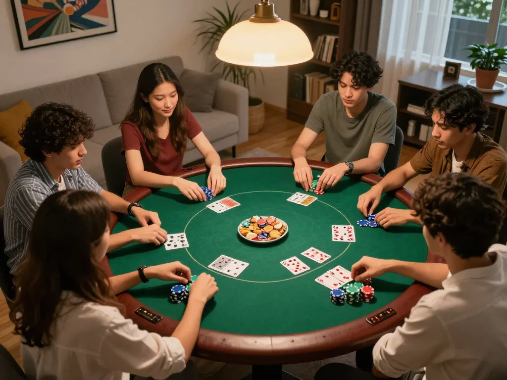 Cakhiatv hosts an exciting poker night scene, showcasing friends engaged in strategic gameplay.