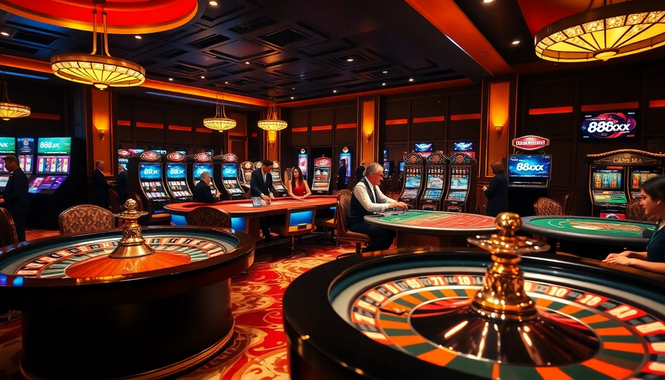 Experience thrilling gameplay at 88xx with vibrant gaming tables and interactive slot machines.