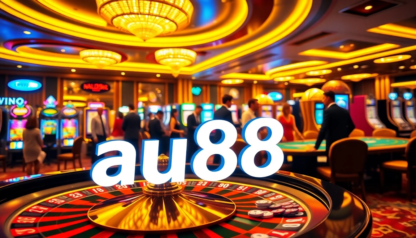 Players enjoying exciting games at AU88 online casino with vibrant tables and slot machines.