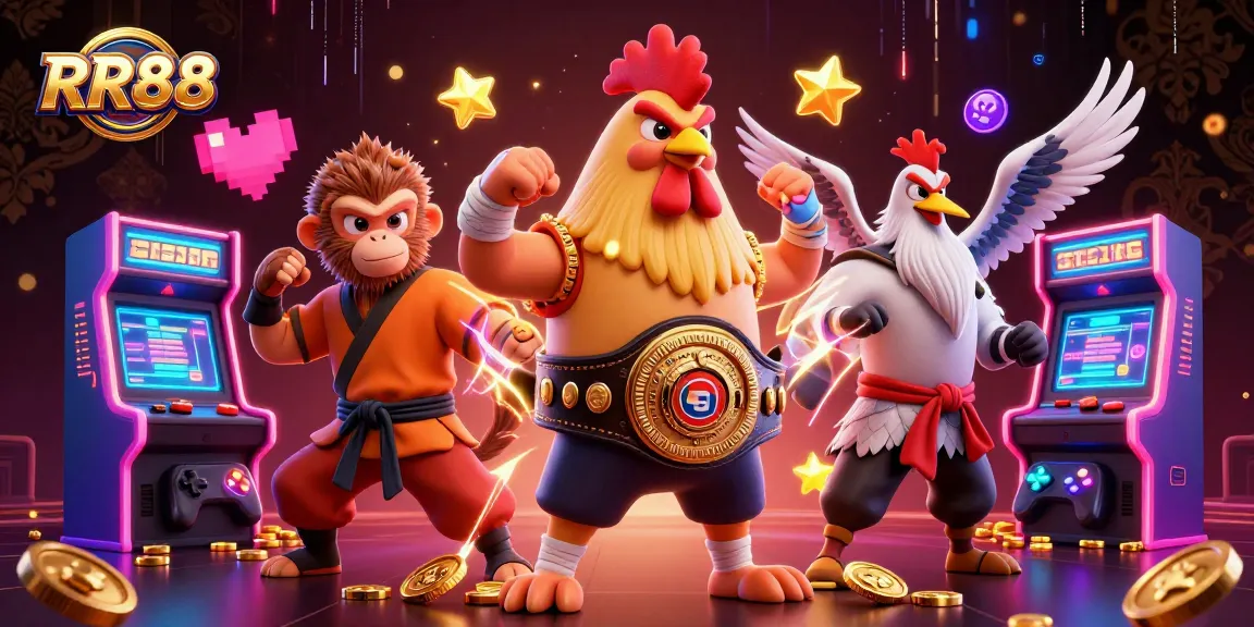 Engage with RR88's vibrant 3D casino illustration featuring dynamic gaming characters and colorful elements.