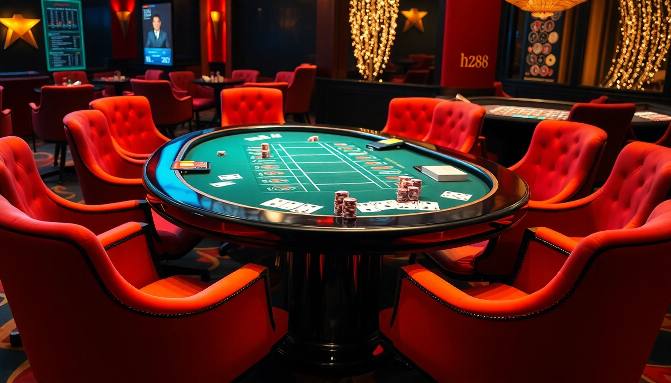 Experience the thrilling action of hz88 at a high-stakes poker table, complete with chips and cards.
