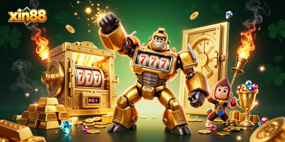 Experience the excitement of xin88 with a golden gorilla mech and treasure explosion!