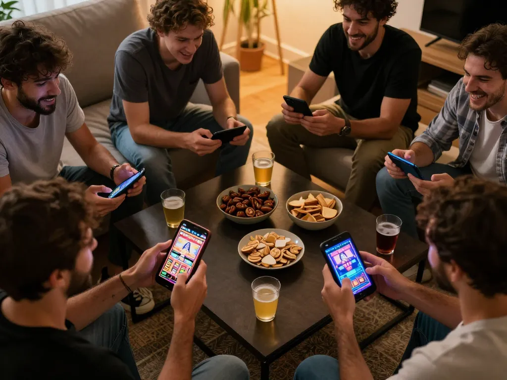 Players enjoying engaging online slots on mobile devices in a cozy home setting, showcasing agenslot188 gaming excitement