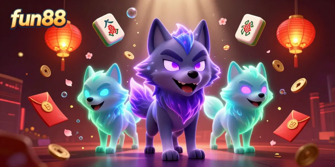 Experience the thrill of fun88 with spectral wolves and floating casino elements in a vibrant 3D scene.