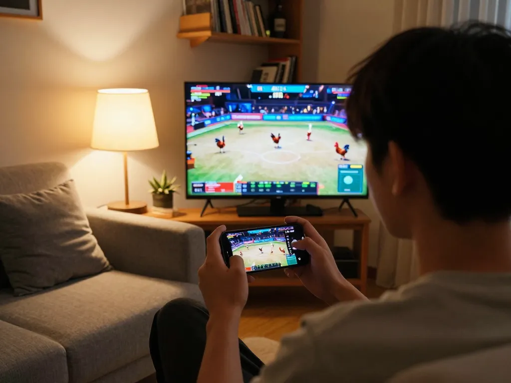 Experience Đá gà trực tiếp on smartphone streaming live matches in a cozy home environment