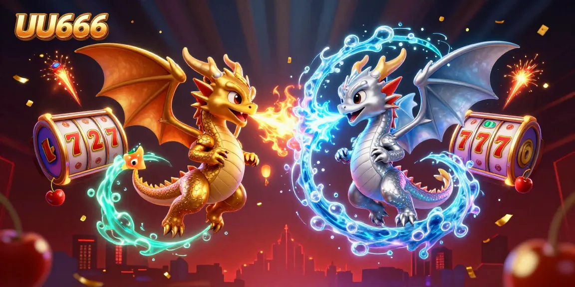 Engage with UU666 in this vibrant 3D illustration showcasing gaming dragons amidst an exciting casino atmosphere.