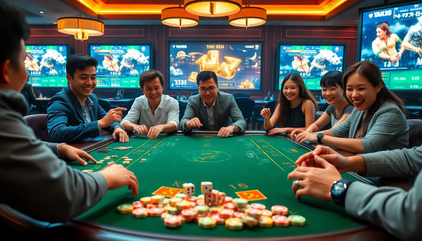 Tài Xỉu MD5 gaming table with engaged players showcasing vibrant casino excitement.