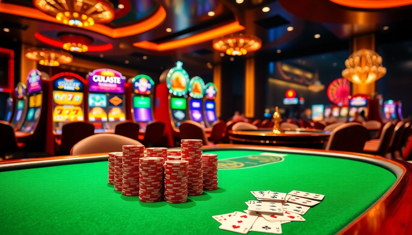 TR88 casino scene with poker chips, cards, and a vibrant roulette wheel in an elegant setting.