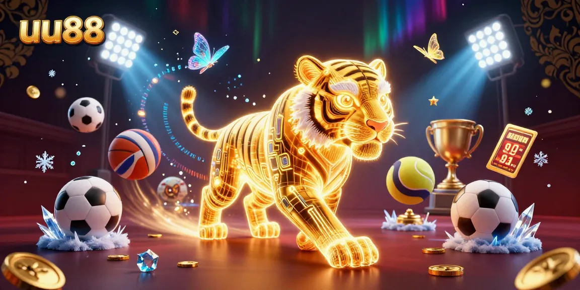 Experience thrilling gameplay at uu88 with a luminous golden tiger in a dynamic casino scene.