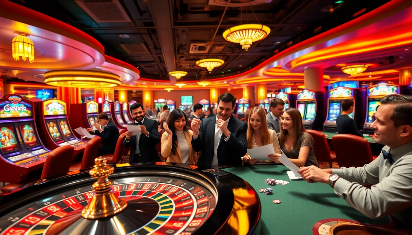 Experience the excitement of luck8 with dynamic gamblers at a lavish casino table.