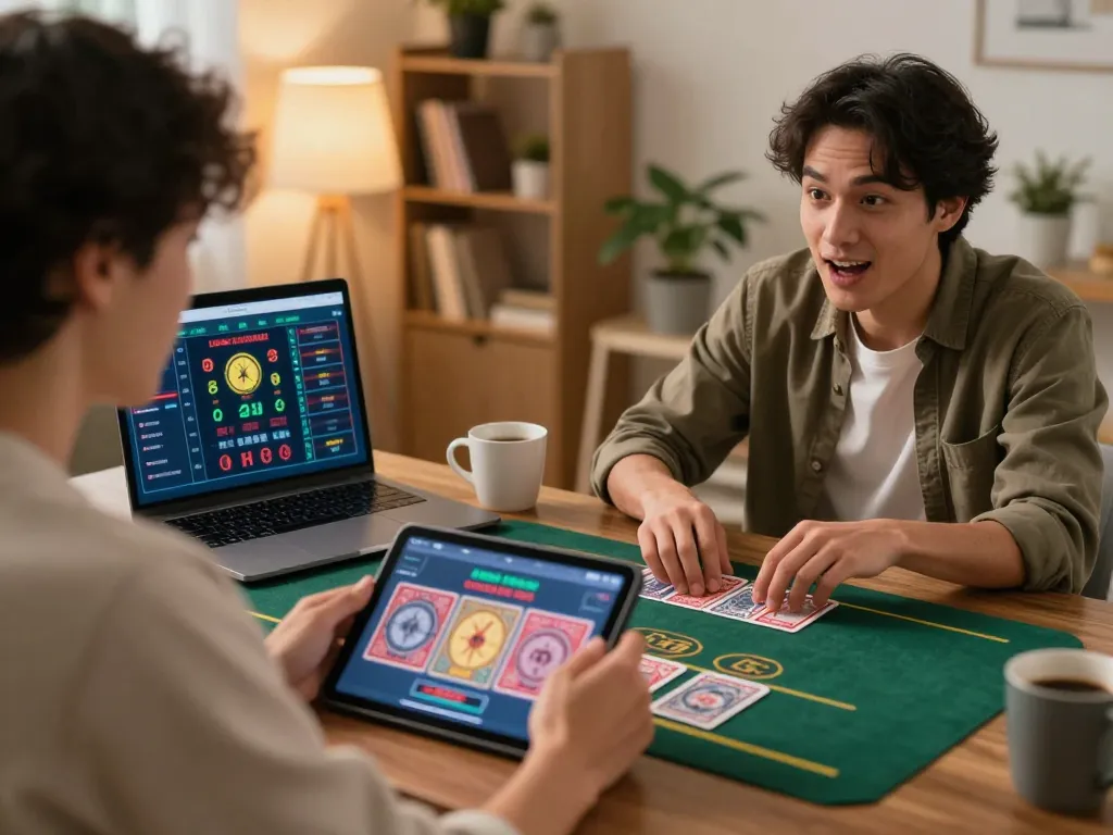 Engaging with live dealer games on fly88 tablet in cozy home office setting.