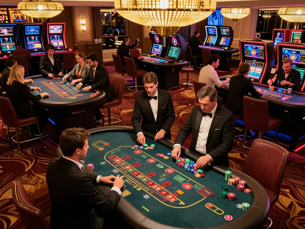 Kkwin casino gameplay highlights excitement with players at blackjack and roulette tables.