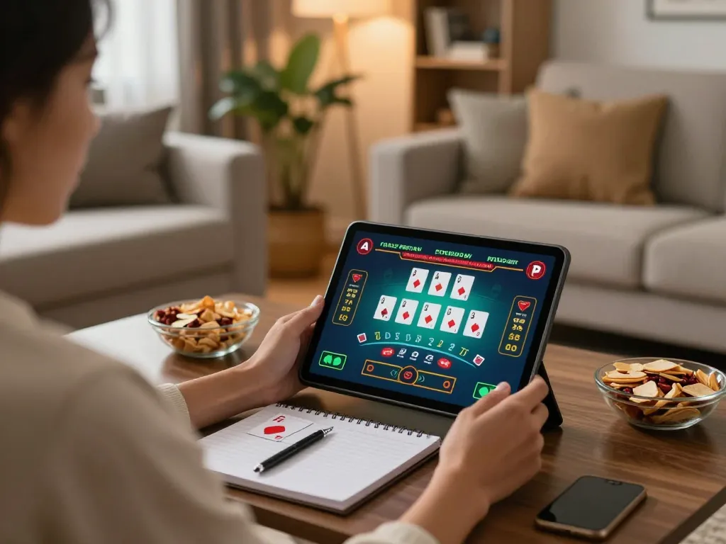 open88 player engaged in online blackjack gaming on tablet in cozy living room