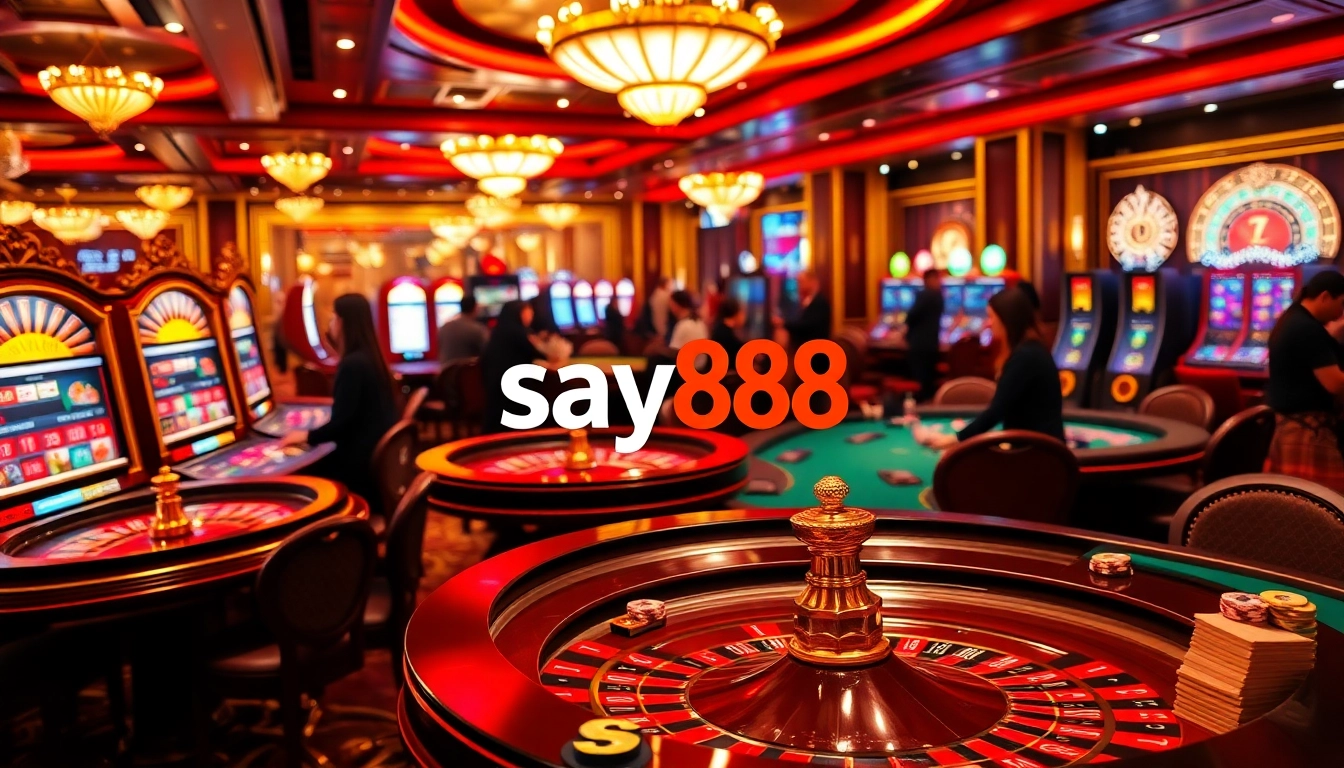 SAY88 casino scene showcasing roulette and blackjack excitement.