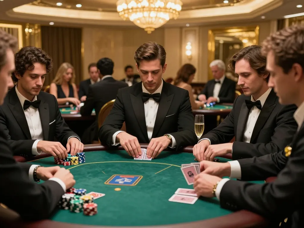KONG88 high-stakes poker game in a lavish VIP casino setting with intense players and a skilled dealer.