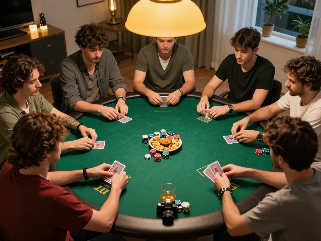 Players enjoy a thrilling game of poker at home, emphasizing the excitement of tr88 gambling strategies.