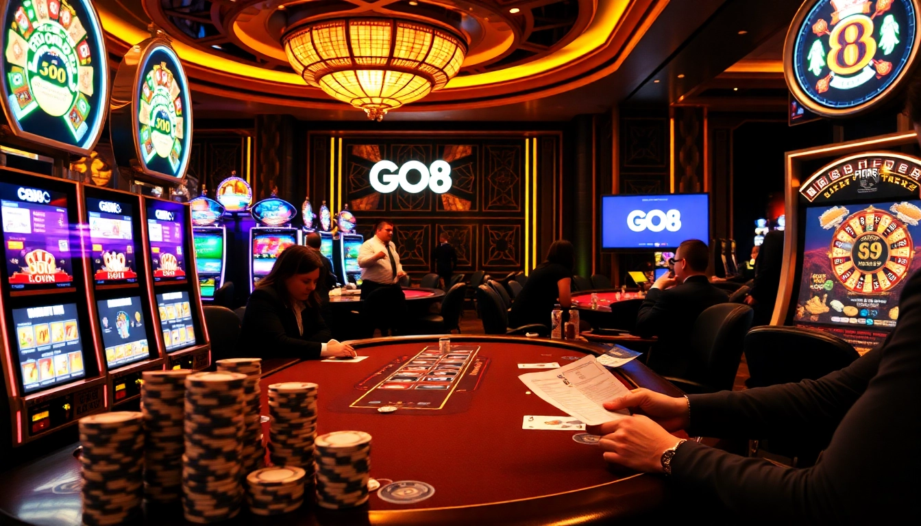 Experience the excitement of GO8 casino gaming with dazzling poker tables and vibrant games.