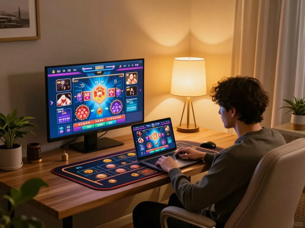 Play exciting games at BET88 online casino on a laptop in a cozy home environment.