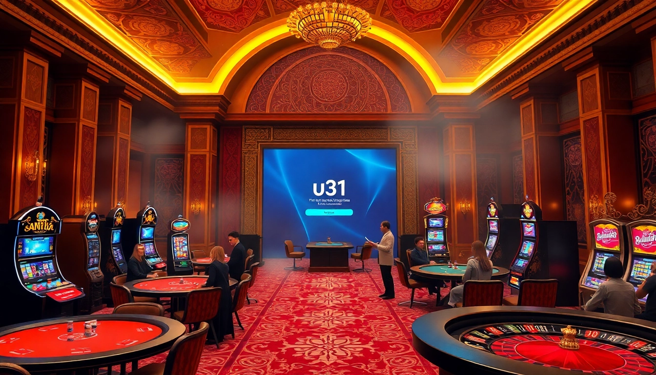 Engage with u31เข้าสู่ระบบ in a luxurious casino setting with elegant decor and vibrant gaming excitement.