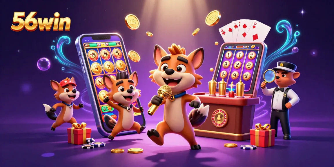 Engaging 56win scene with hyenas in a casino club featuring vibrant gaming elements.