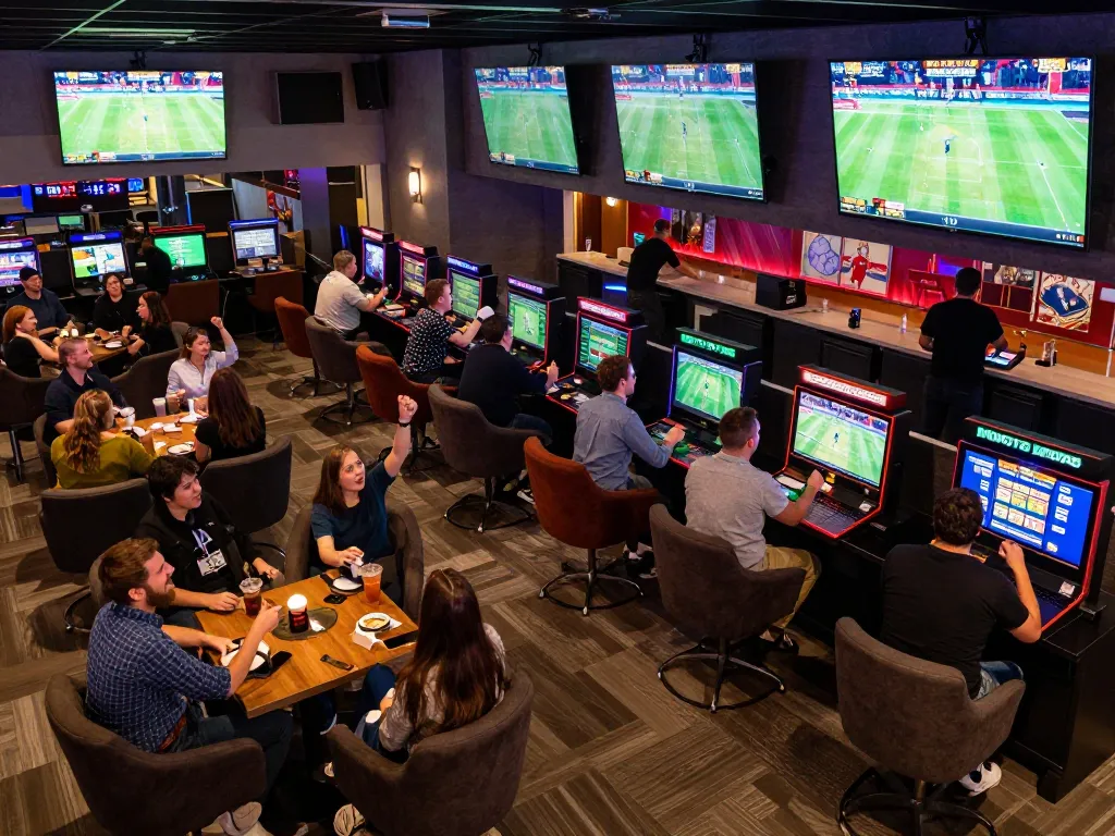 Bet on dash88 with friends at a lively sports betting lounge, enjoying exciting live matches.