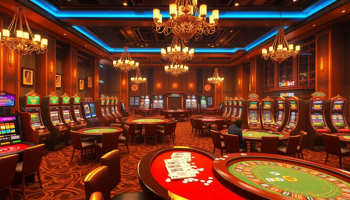 Experience thrilling moments at DEBET trang chủ with vibrant casino tables showcasing poker and slots.