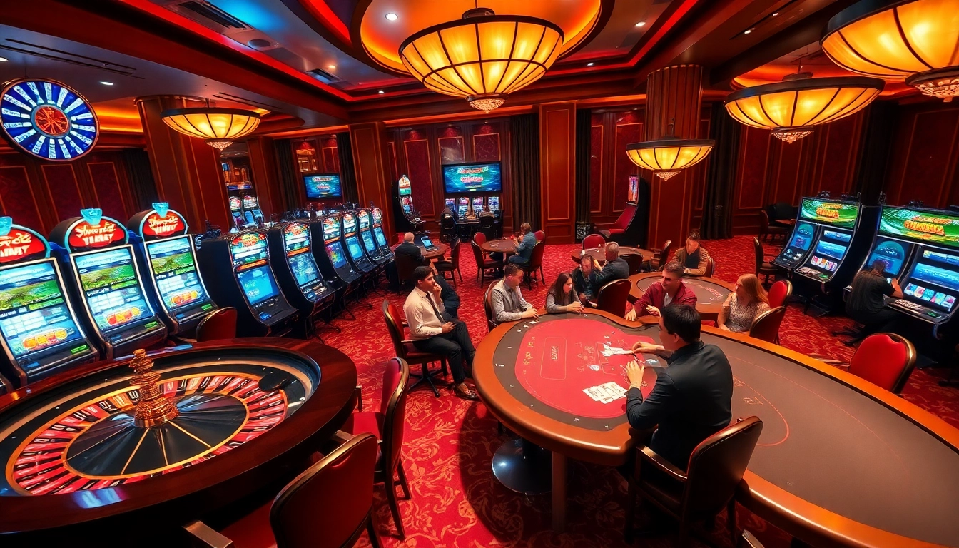 Gamble strategically with keonhacai at an opulent casino setting featuring poker and roulette.
