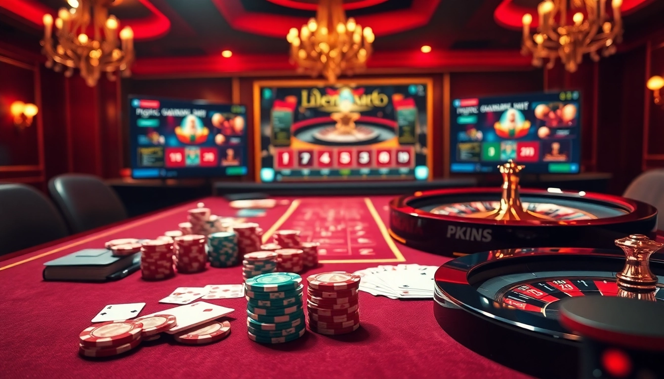 KJC's online gambling platform showcasing a luxurious poker game scene with vibrant casino elements.