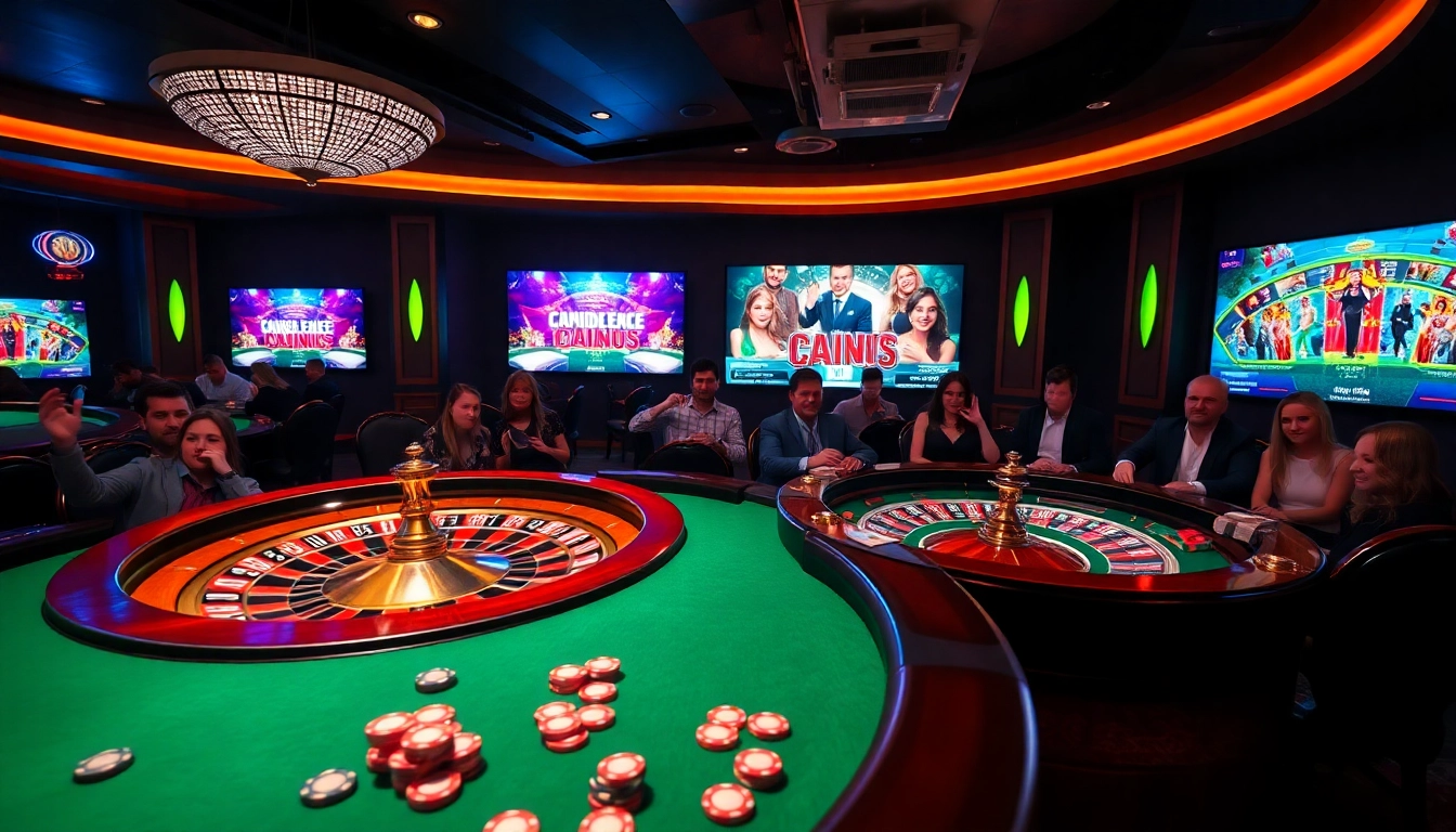 Excited players gamble at a vibrant online casino with a roulette wheel at https://af88.bid/.