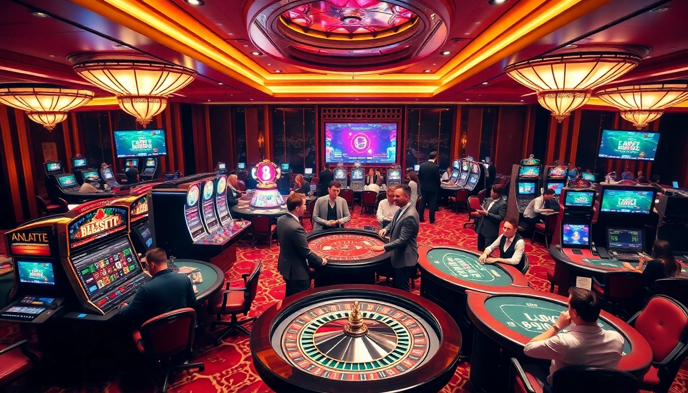 Placing bets at a luxurious casino scene featuring games from https://luck8.media/ with excited players and rich decor.