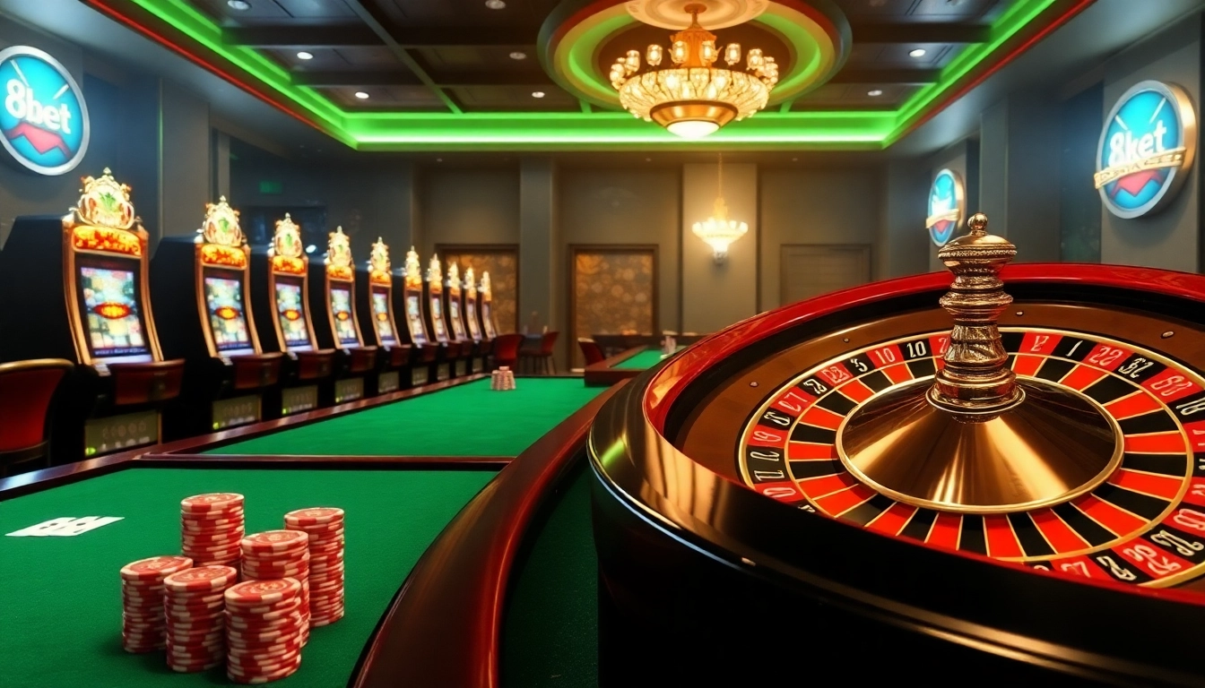 Experience luxury at 8kbet with engaging online casino tables and vibrant slot machines.
