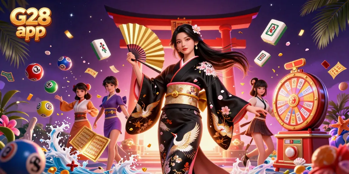 Engage with the vibrant G28 app experience featuring a chic Asian woman in a detailed gaming atmosphere.