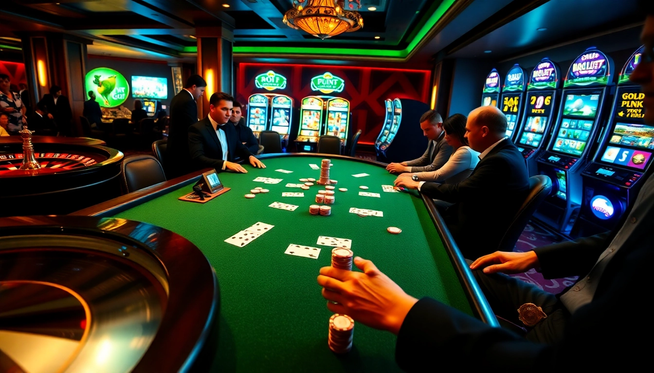 Engaging gameplay at https://mb66.golf/ with poker chips and a roulette wheel in a luxurious casino setting.